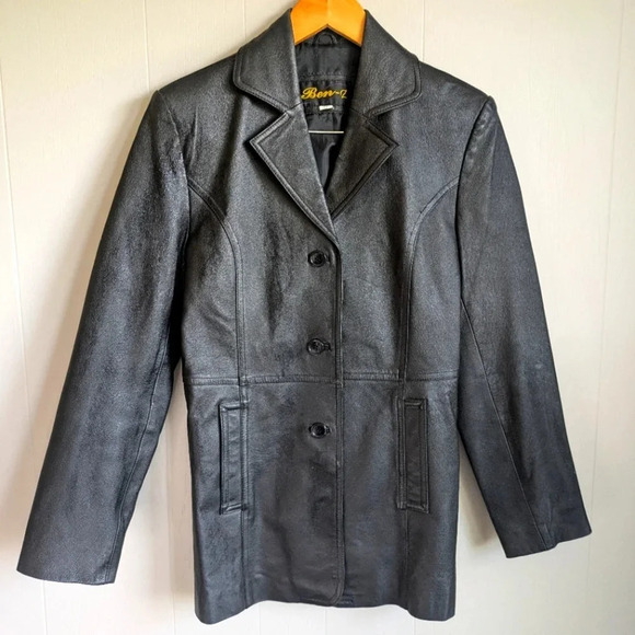 Ben Z Leather Coat in Black size Medium Tailored Vintage Genuine Single Breasted - Picture 1 of 7